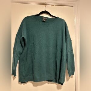 Lord & Taylor Sz:XS cashmere Teal Long Sleeve Oversized Boxy Sweater 3/4 sleeves
